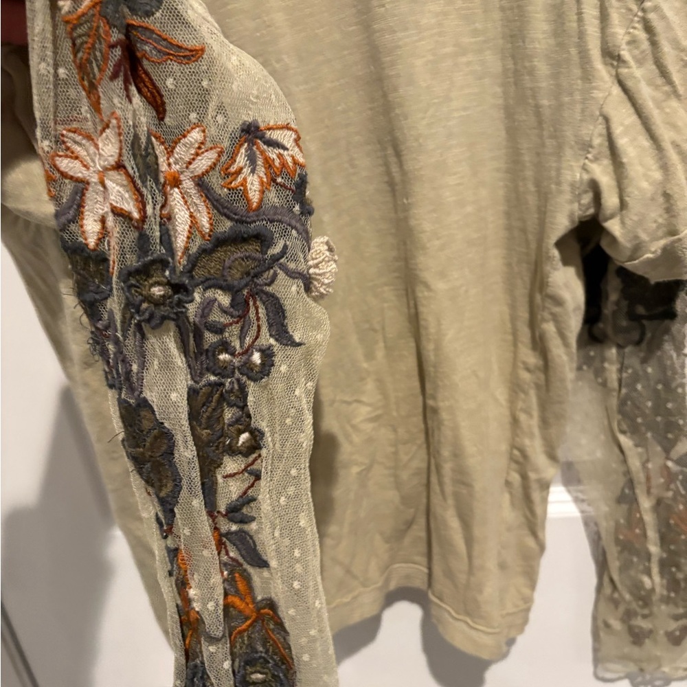 Embroidered Beige Long Sleeve Top